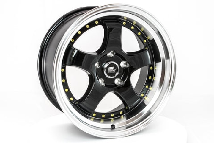 MST Wheels: MT07 Black with Machined Lip Gold Rivets