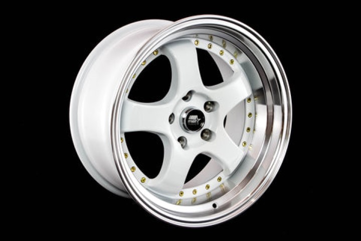 MST Wheels: MT07 White with Machined Lip Gold Rivets