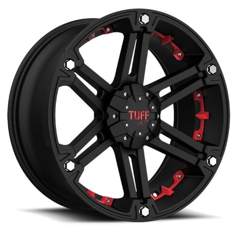 Tuff Wheels: T01 FLAT BLACK with RED INSERTS