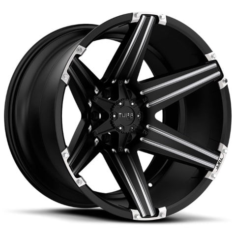 Tuff Wheels: T12 SATIN BLACK with MILLED SPOKES AND BRUSHED INSERTS