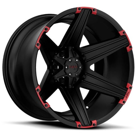 Tuff Wheels: T12 SATIN BLACK with RED INSERTS