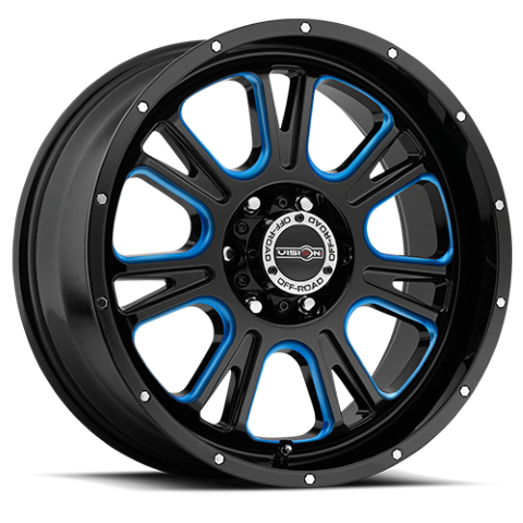 Vision Wheels: Off-road 399 FURY GLOSS BLACK BALL CUT MACHINED WITH BLUE TINT